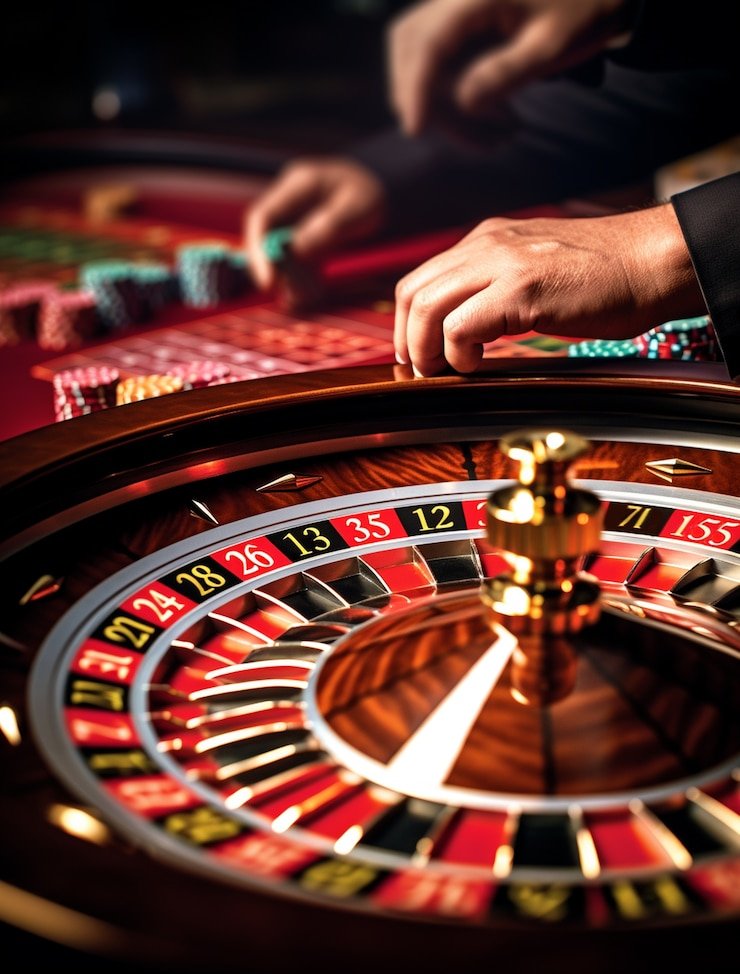 Tampilan multi-kamera studio baccarat dengan dealer dan area taruhan yang terlihat jelas